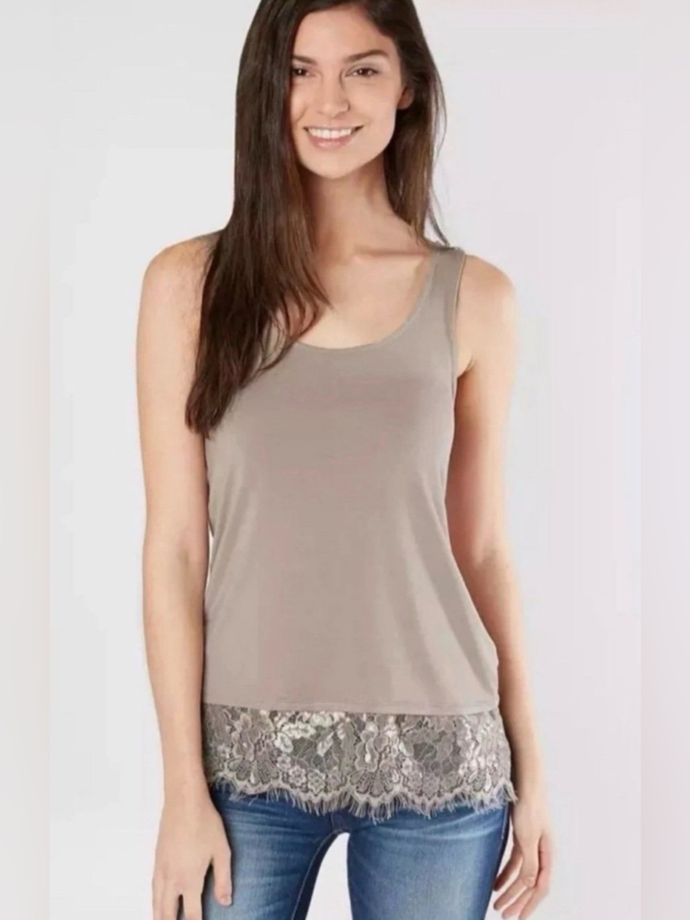 Buckle Black Eyelash Lace Women’s Tank Top Roasted Cashew Sz: Small